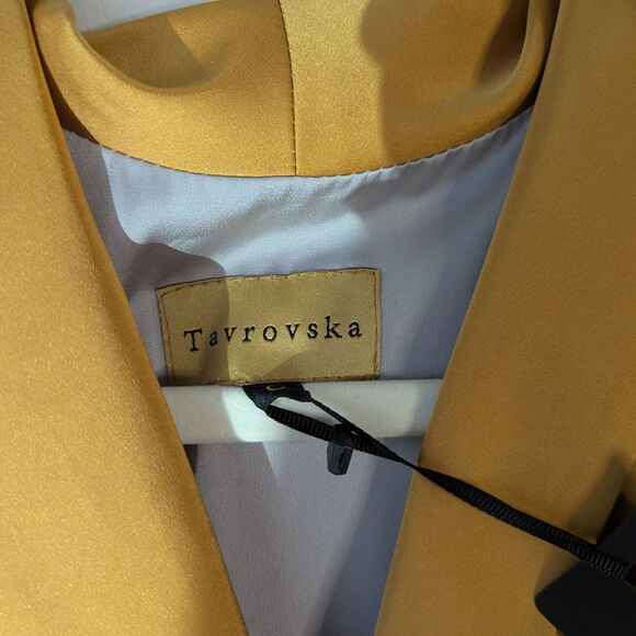 Tavrovska Mustard Yellow Gold Satin Genuine Wrap Maxi Dress Gown NWT - Picture 7 of 8